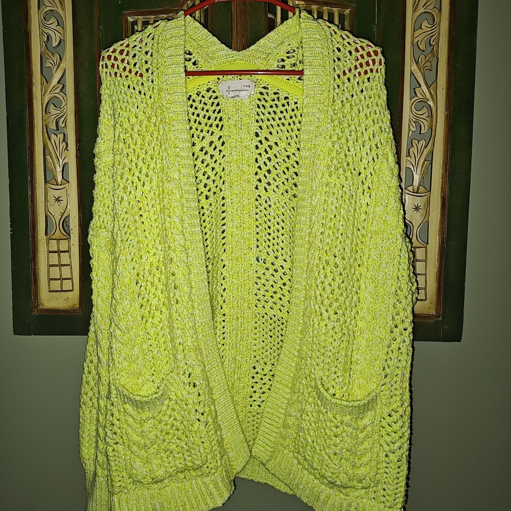 Anthropologie Serenity Cardigan Green/Yellow Open Knit Sweater - Size M/L